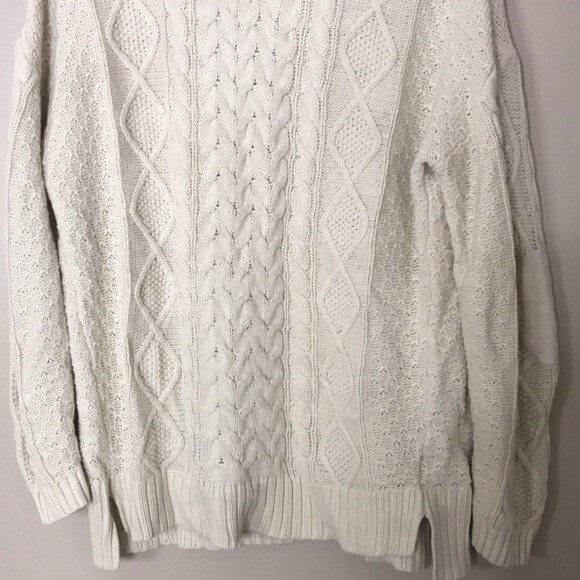 BDG cream colored cable knit elbow patch sweater size medium boho chic cozy cute - Picture 4 of 12